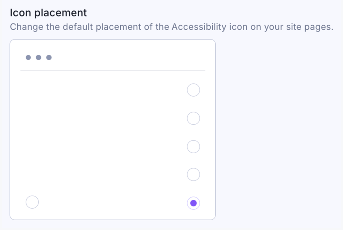 Screenshot of the Icon placement selection component within the AudioEye Platform